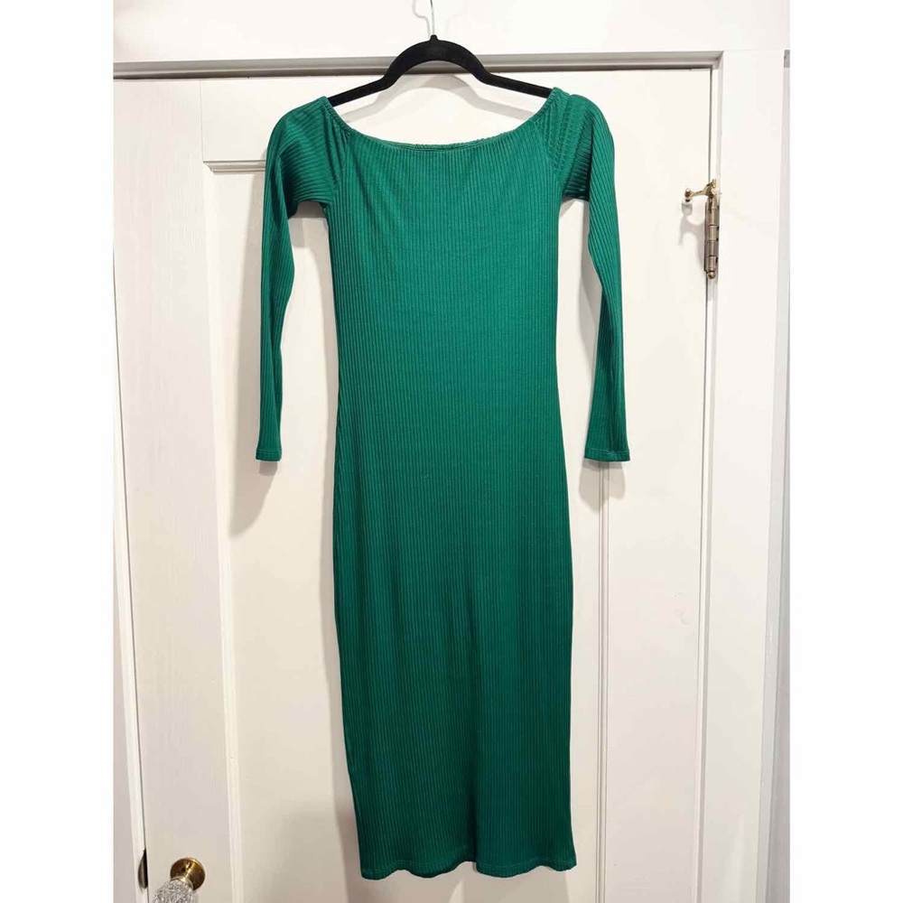 Enza Costa Off Shoulder Ribbed Jersey Midi Dress XS Green‎ Wedding Guest Party - Picture 3 of 13